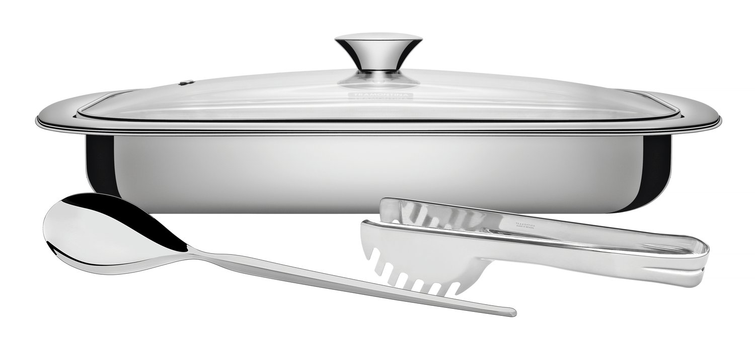 Jogo Assar e Servir Cosmos Aço Inox com Tampa de Vidro Tramontina 3 Peças 64310/114 Jogo Assar e Servir Cosmos Aço Inox com Tampa de Vidro Tramontina 3 Peças 64310/114