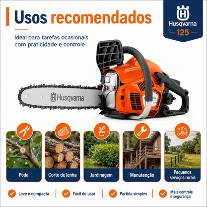 Motosserra Husqvarna 125 Gasolina 40cc 2,04HP Sabre 16 Pol Semi-Profissional