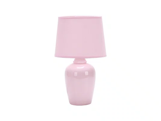 Abajur De Mesa Cerâmica Tecido Pottery Lindo Taschibra Cor Da Cúpula Rosa Cor Da Estrutura Azul