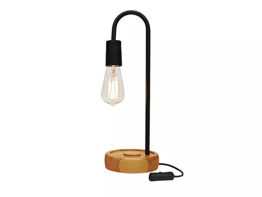 Abajur Vintage Flam Alumínio Preto E Madeira Taschibra