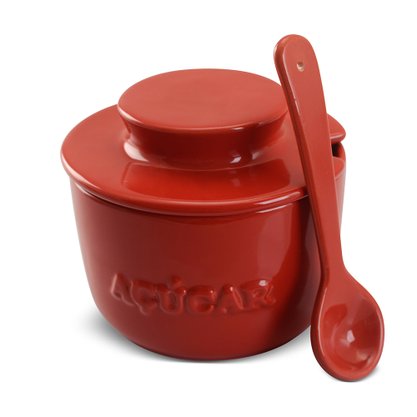 Açucareiro de Cerâmica com Colher Vermelho Ceraflame 350g 158825G