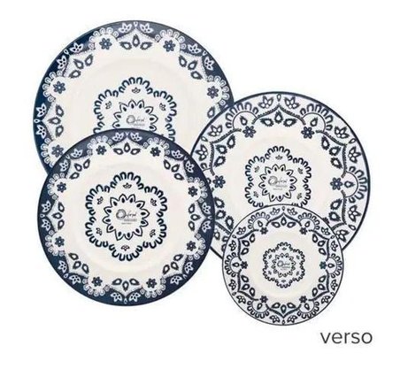 Aparelho de Jantar e Chá 30 Peças Oxford Floreal Energy Branco/Azul