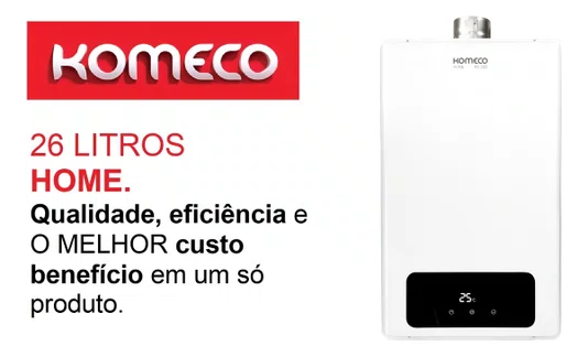 Aquecedor Gás Komeco 26 Litros Glp Branco Digital Bivolt 127/220v