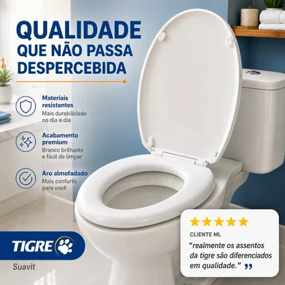 Assento Sanitário Universal Oval Almofadado Branco Tigre