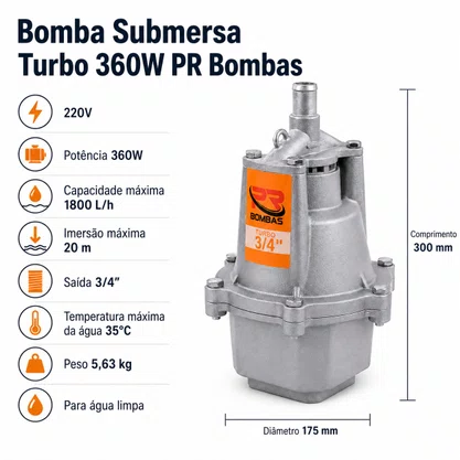Bomba Submersa Turbo 360W PR Bombas