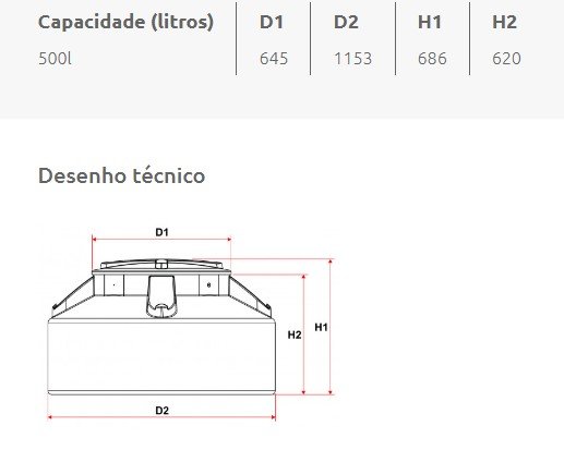 Caixa D Água Com Tampa Roscável 500 Litros Tigre