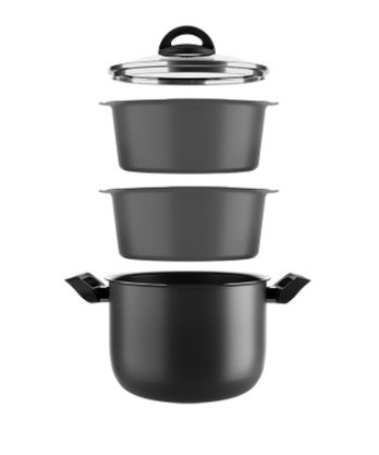 Conjunto Cozi Vapore Ø20 + Forma Pudim Preto Brinox 7103/459