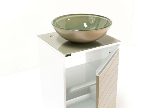 Conjunto de balcão de Banheiro Marsala Branco com Fendi Mazzu 90 cm