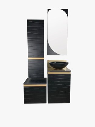 Conjunto de balcão de Banheiro Marsala Preto com Puxador Dourado Mazzu 90 cm