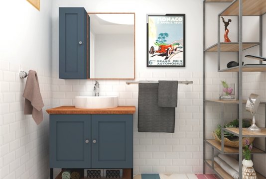 Conjunto de Balcão de Banheiro Nordic Petróleo com Ipê com Cuba Mazzu 80cm