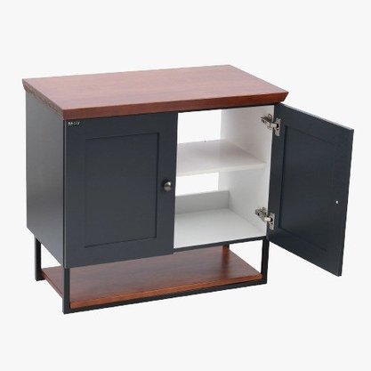Conjunto de Balcão de Banheiro Nordic Petróleo com Ipê com Cuba Mazzu 80cm