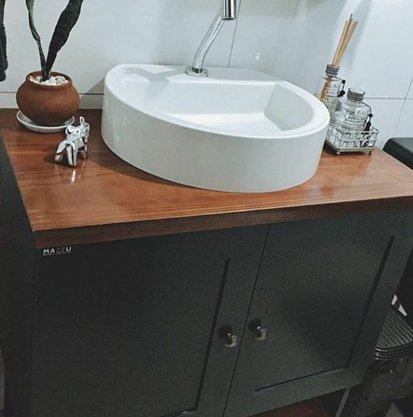 Conjunto de Balcão de Banheiro Nordic Petróleo com Ipê com Cuba Mazzu 80cm