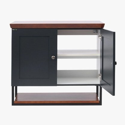 Conjunto de Balcão de Banheiro Nordic Petróleo com Ipê com Cuba Mazzu 80cm