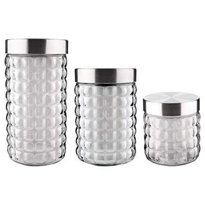 Conjunto de Potes de Vidro com Tampa Inox Bubble Euro 3 Pçs
