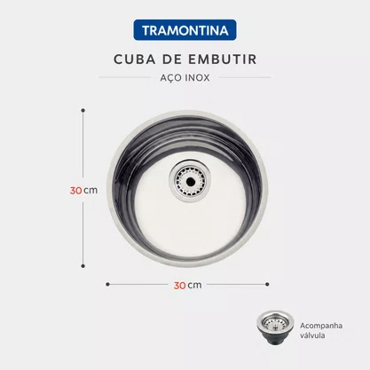 Cuba Inox de Embutir 30x30 Bl + Válvula Tramontina