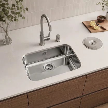 Cuba Inox de Embutir 48x34 Lavinia Com ladrão + Válvula Tramontina