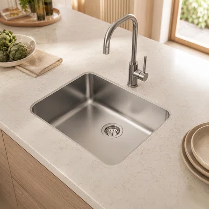 Cuba Inox de Embutir 50x40 Dora Escovada + Válvula Tramontina