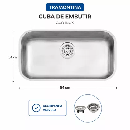 Cuba Inox de Embutir 54x34 Lávinia + Válvula Tramontina
