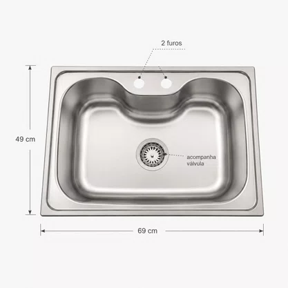 Cuba Inox de Embutir 69x49 Morgana 60FX + Válvula Tramontina