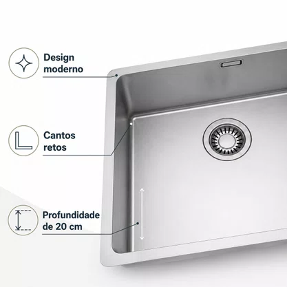 Cuba Inox de Embutir 70x40 Linea Bowl + Válvula Franke