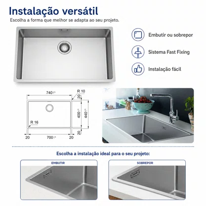 Cuba Inox de Embutir 70x40 Linea Bowl + Válvula Franke