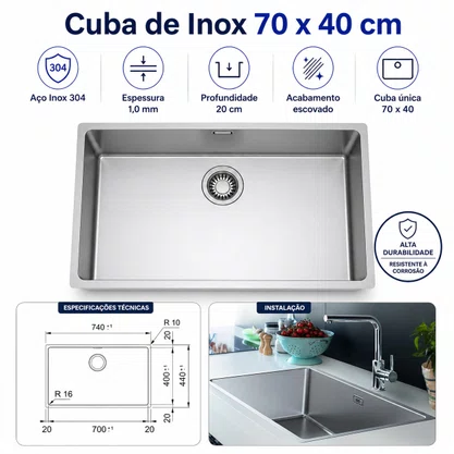 Cuba Inox de Embutir 70x40 Linea Bowl + Válvula Franke