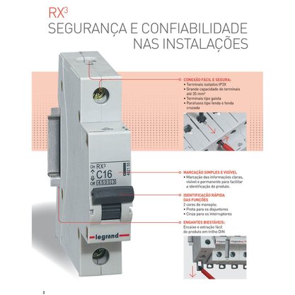 Disjuntor Monofásico RX3 Curva C 16A DIN Legrand