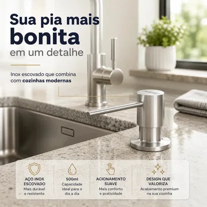 Dosador de Sabão Tramontina Inox 500ml com Recipiente Plástico 94517/004