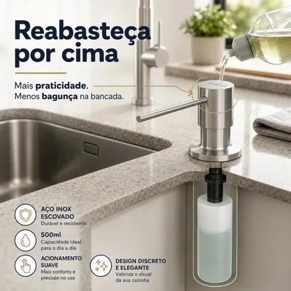 Dosador de Sabão Tramontina Inox 500ml com Recipiente Plástico 94517/004