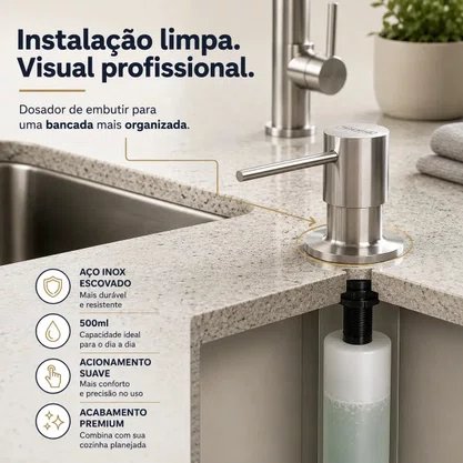 Dosador de Sabão Tramontina Inox 500ml com Recipiente Plástico 94517/004