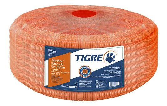 Eletroduto Corrugado Reforçado Tigreflex Laranja Tigre 1'' ou 32mm Rolo Fechado 50 metros