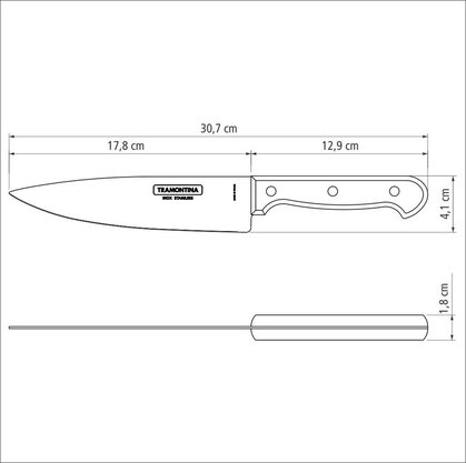 Faca Chef Polywood com Lâmina em Aço Inox e Cabo de Madeira Castanho Tramontina 7" 21131/197
