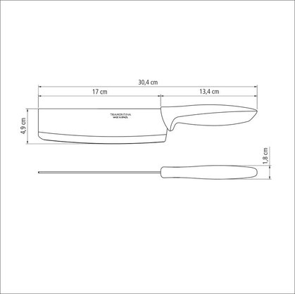 Faca para Fatiar e Picar Plenus Lâmina Aço Inox e Cabo Preto Tramontina 7" 23444/107