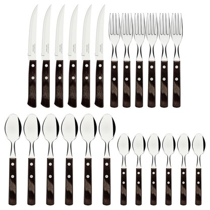 Faqueiro Polywood com Lâminas em Aço Inox e Cabos de Madeira Castanho Tramontina 24 Peças 21199905