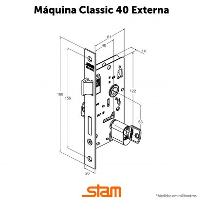Fechadura ix290 Broca 40 mm Roseta Quadrada 1 Inox Polido Externa Stam 44396