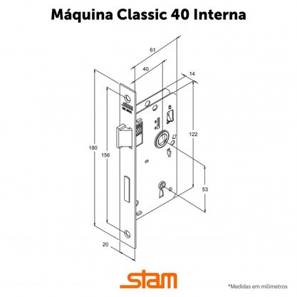Fechadura Classic 40 3000 Roseta Quadrada Interna Inox Stam 38217