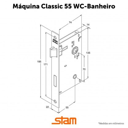 Fechadura Classic 55 3000 Roseta Quadrada Banheiro Black Fosco Stam 40735