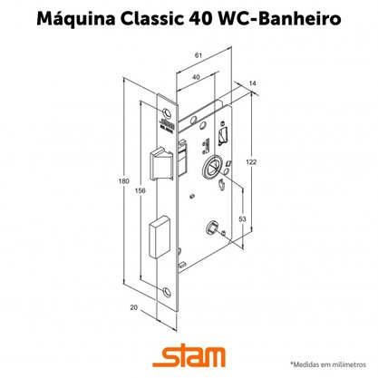 Fechadura ix290 Broca 40 mm Roseta Quadrada 1 Inox Polido Banheiro Stam 44400