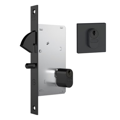 Fechadura para Porta de Correr Roseta Quadrada Preto Fosco Lugano Stam 950