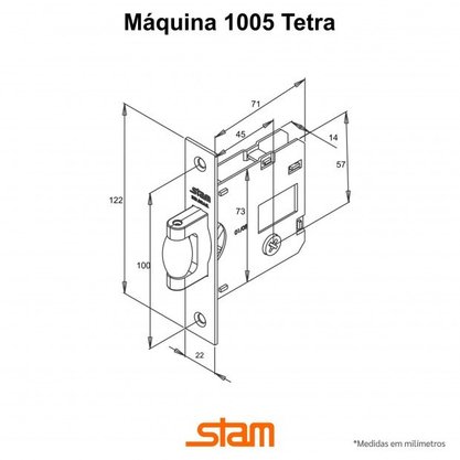 Fechadura 1005 Trinco Rolete Roseta Quadrada Tetra Externa Cromado Stam 14256