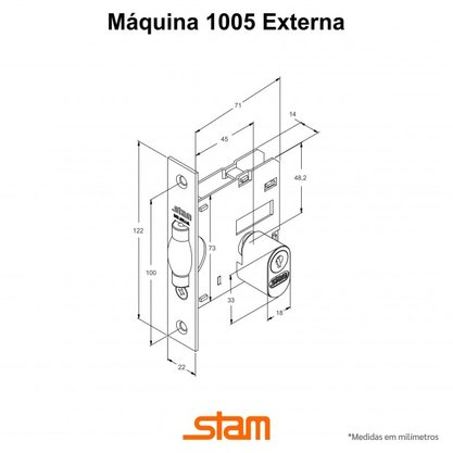 Fechadura 1005 Trinco Rolete Roseta Quadrada Externa Cromado Stam 10892
