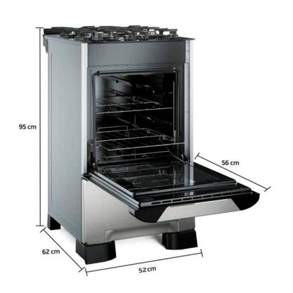Fogão a Gás 4Q Decorato Vetro Inox com Mesa Vidro Mueller