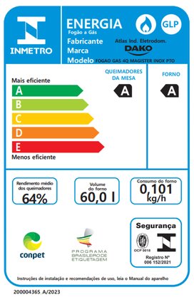 Fogão a Gás 4Q Magister Preto 1610 Dako