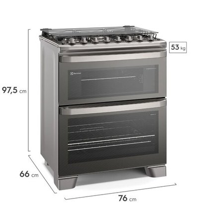 Fogão a Gás 5 Queimadores  Experience Cinza com  Forno Duplo Electrolux FE5DC