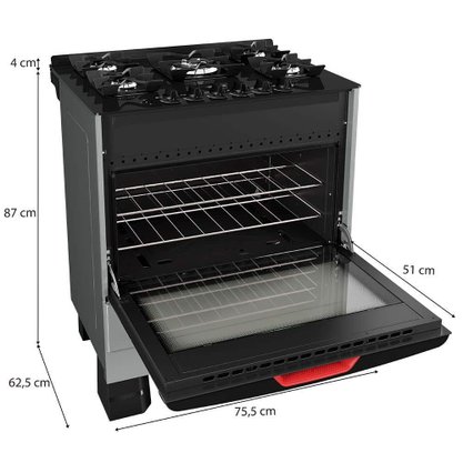 Fogão a Gás 5Q Piacere Vetro com Mesa Vidro MFV5BF Titânio Mueller