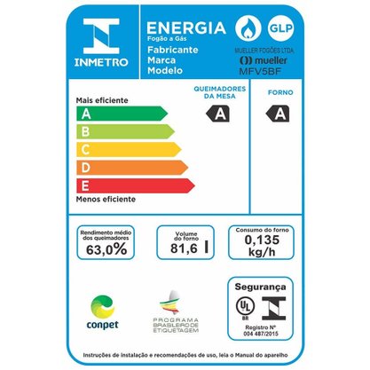 Fogão a Gás 5Q Piacere Vetro com Mesa Vidro MFV5BF Titânio Mueller