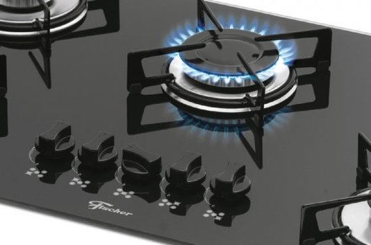 Fogão Cooktop a Gás 5 Queimadores com Mesa de Vidro Preto Fischer