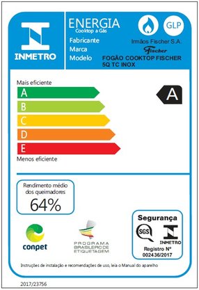 Fogão Cooktop a Gás Infinity 5 Queimadores com Mesa Inox Tripla Chama Fischer