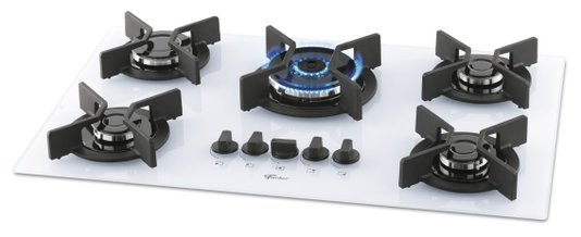 Fogão Cooktop a Gás Infinity 5 Queimadores com Mesa de Vidro Branco Tripla Chama Fischer