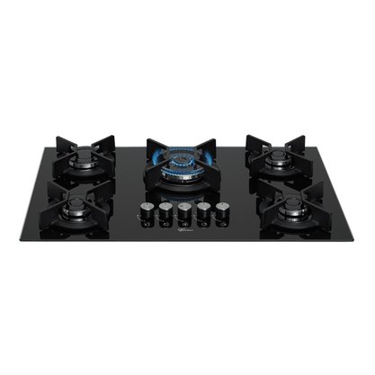 Fogão Cooktop a Gás Infinity 5 queimadores com Mesa de Vidro Preto Tripla Chama Fischer